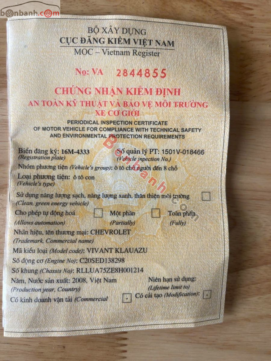 Bán ô tô Chevrolet Vivant CDX AT - 2008 - xe cũ