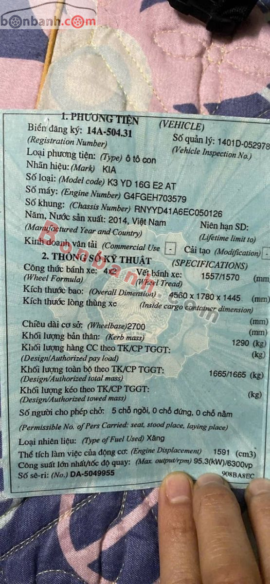 Bán ô tô Kia K3 1.6 AT - 2014 - xe cũ