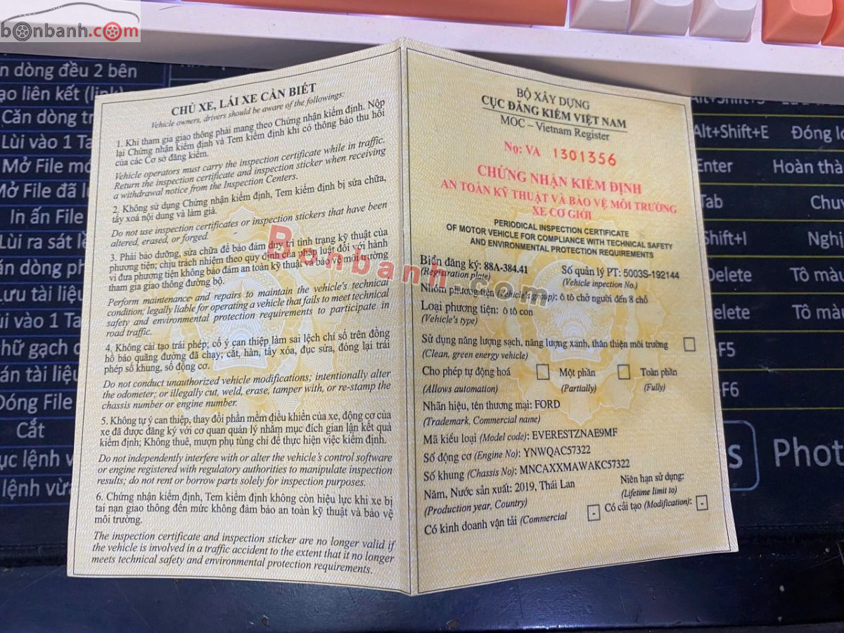 Bán ô tô Ford Everest Titanium 2.0L 4x4 AT - 2019 - xe cũ