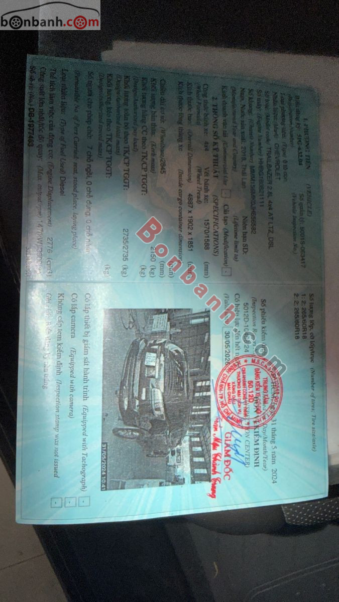 Bán ô tô Chevrolet Trailblazer LTZ 2.8L 4x4 AT - 2018 - xe cũ