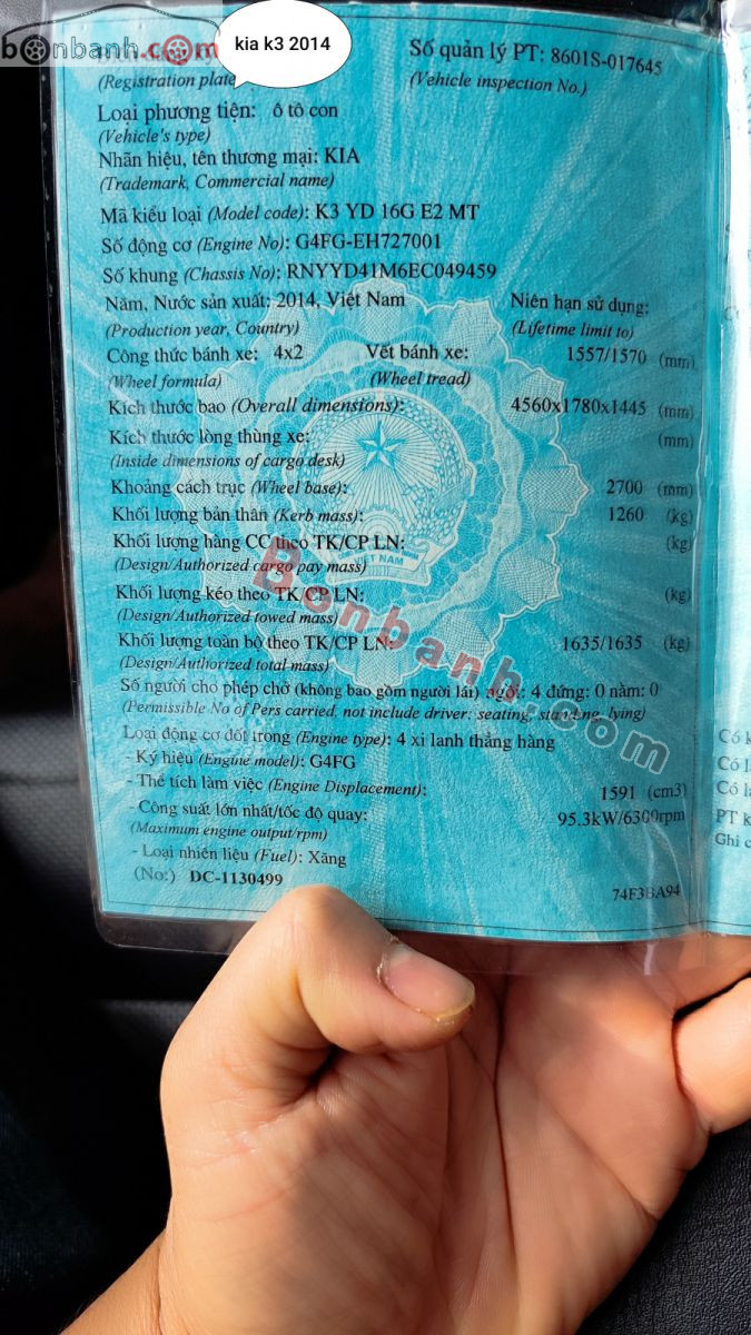 Bán ô tô Kia K3 1.6 MT - 2014 - xe cũ