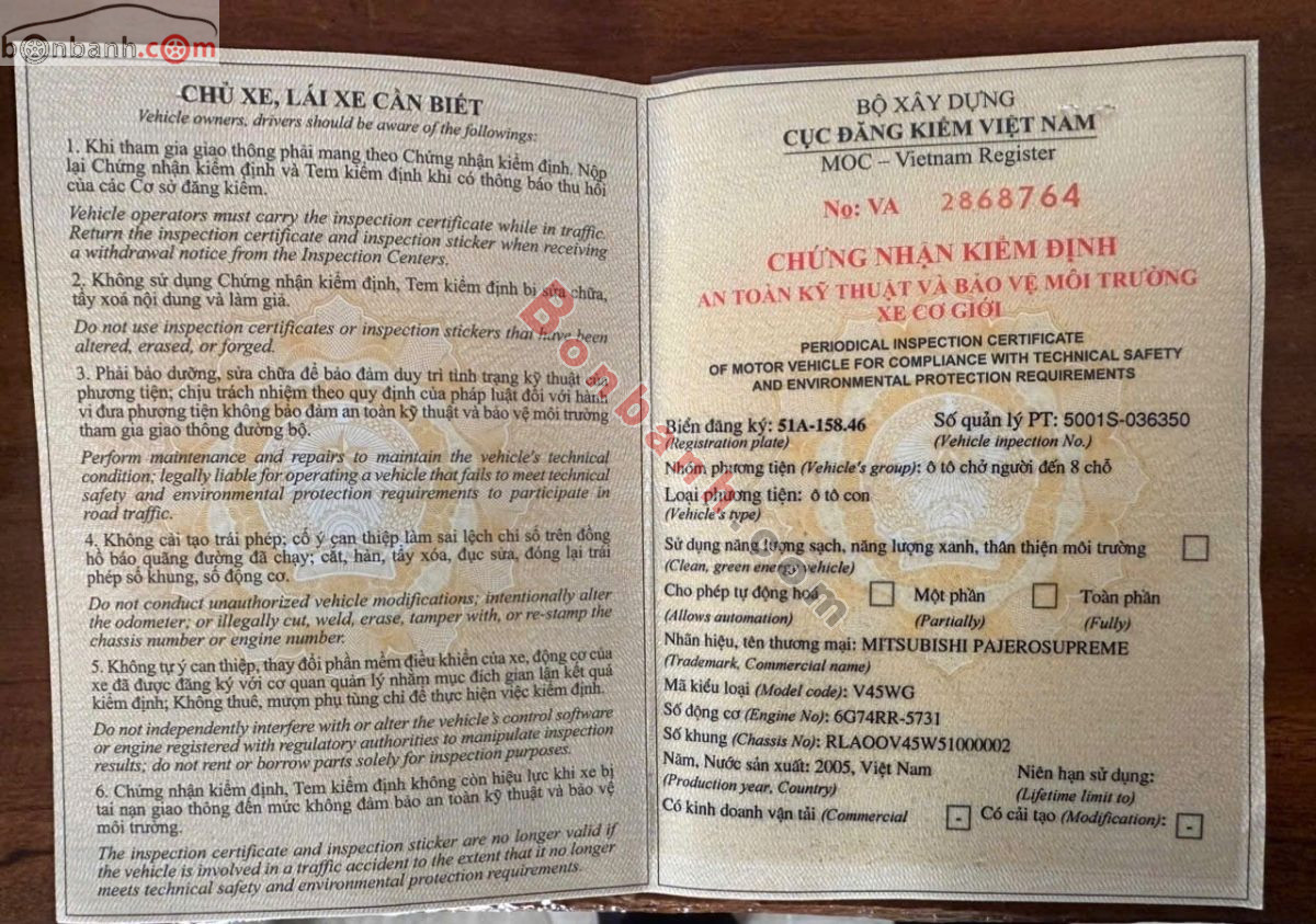 Bán ô tô Mitsubishi Pajero 3.5 - 2005 - xe cũ