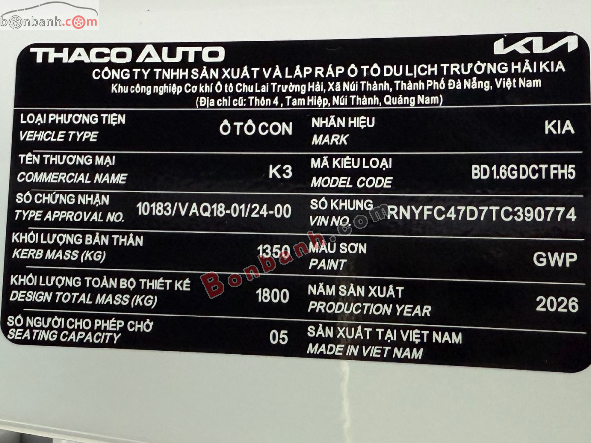 Bán ô tô Kia K3 GT 1.6 AT Turbo - 2026 - xe cũ