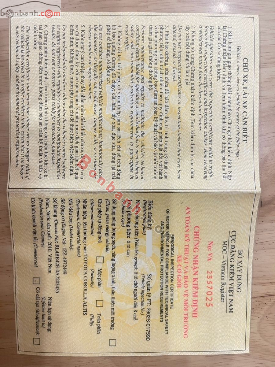 Bán ô tô Toyota Corolla altis 1.8G MT - 2010 - xe cũ