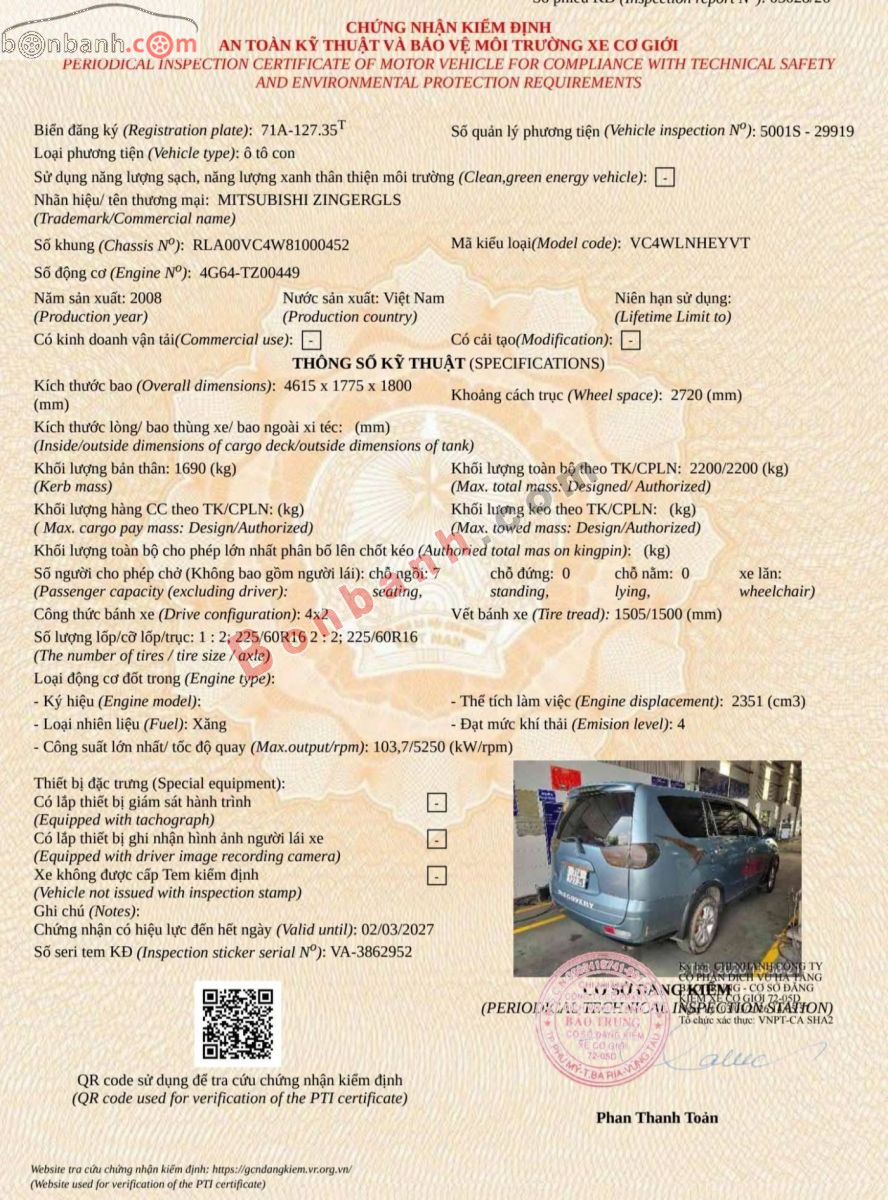 Bán ô tô Mitsubishi Zinger GLS 2.4 MT - 2008 - xe cũ