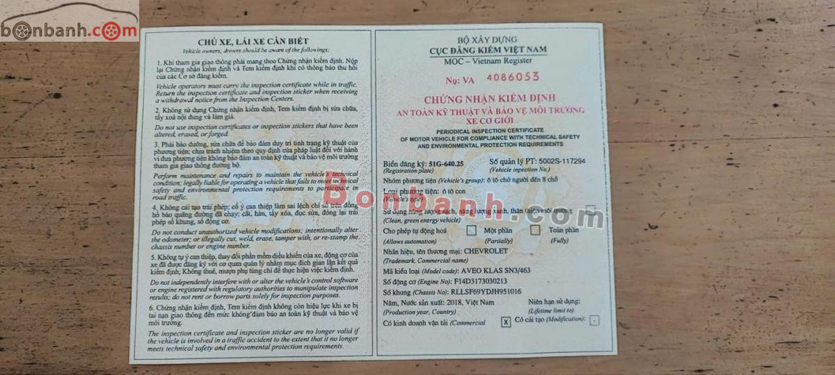 Bán ô tô Chevrolet Aveo LT 1.4 MT - 2018 - xe cũ