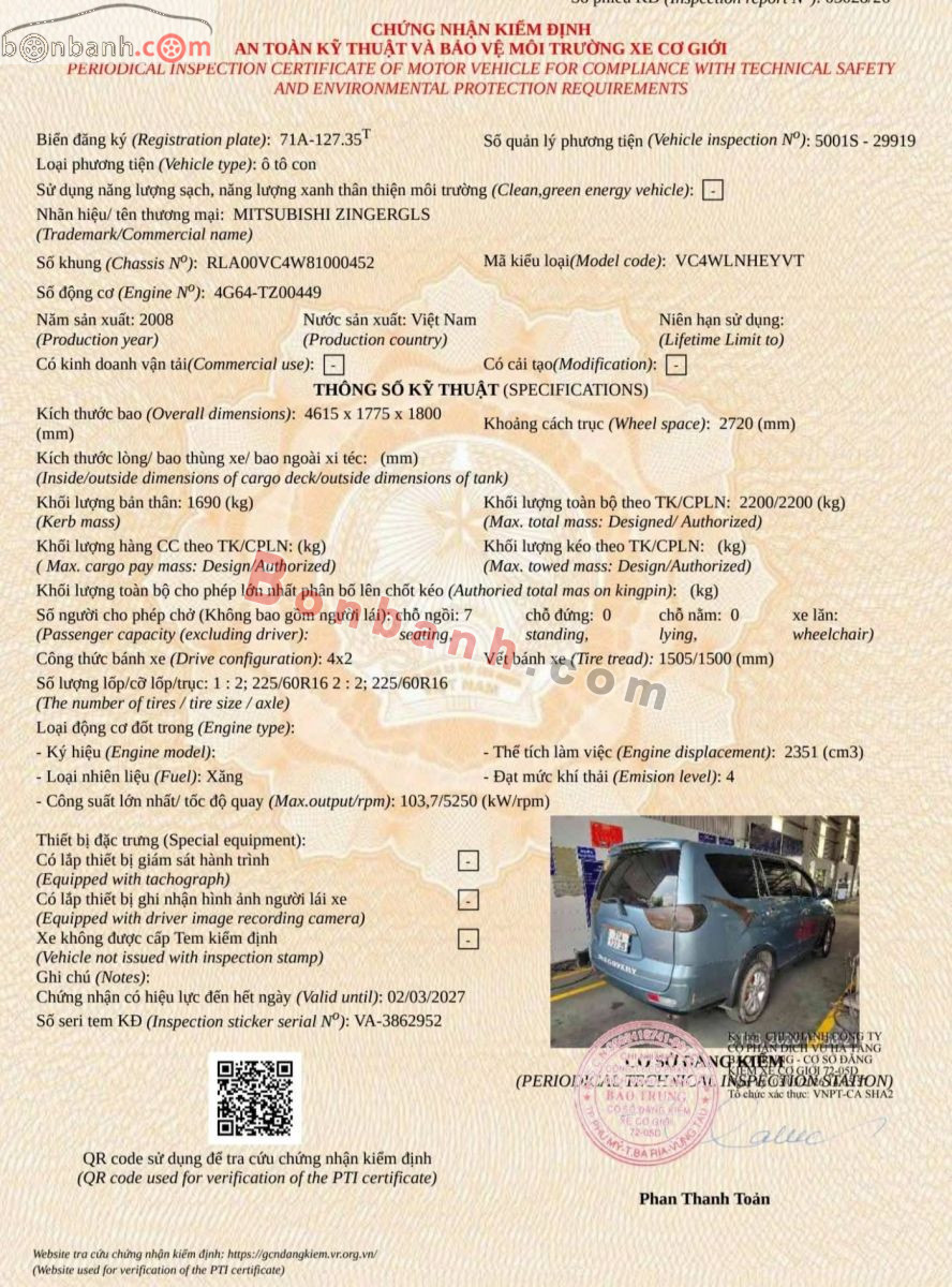 Bán ô tô Mitsubishi Zinger GLS 2.4 MT - 2008 - xe cũ