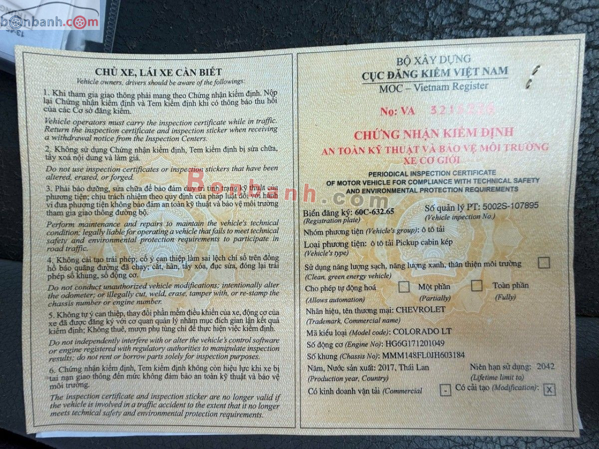 Bán ô tô Chevrolet Colorado LT 2.5L 4x4 MT - 2017 - xe cũ