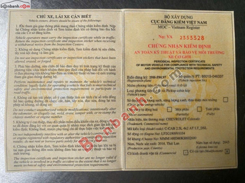 Bán ô tô Chevrolet Colorado LT 2.5L 4x2 AT - 2018 - xe cũ