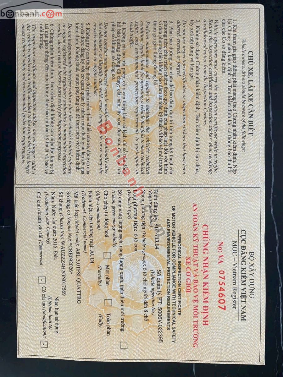 Bán ô tô Audi A8 L V6 3.0 TFSI - 2016 - xe cũ