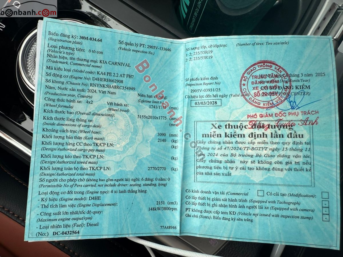 Bán ô tô Kia Carnival Signature 2.2D - 2024 - xe cũ