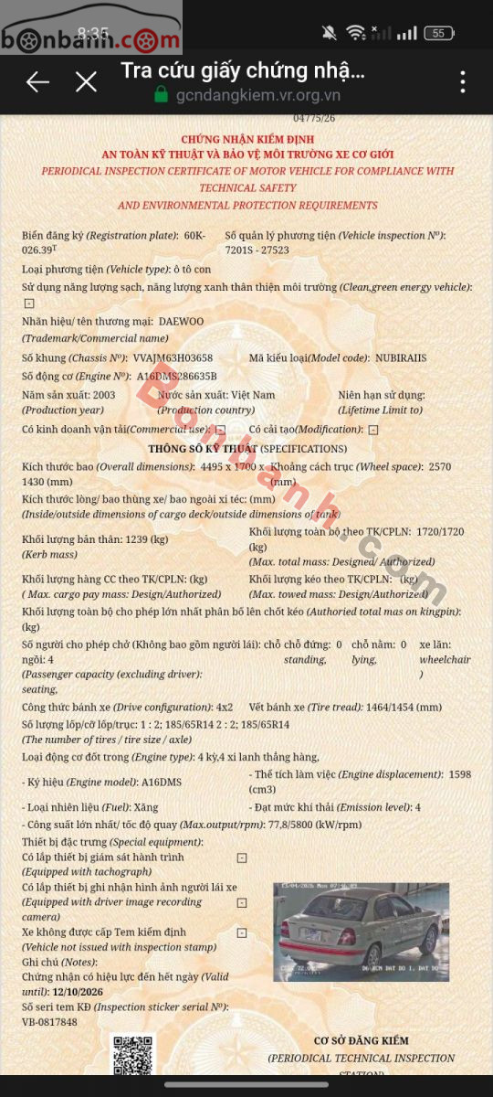 Bán ô tô Daewoo Nubira II 1.6 - 2003 - xe cũ