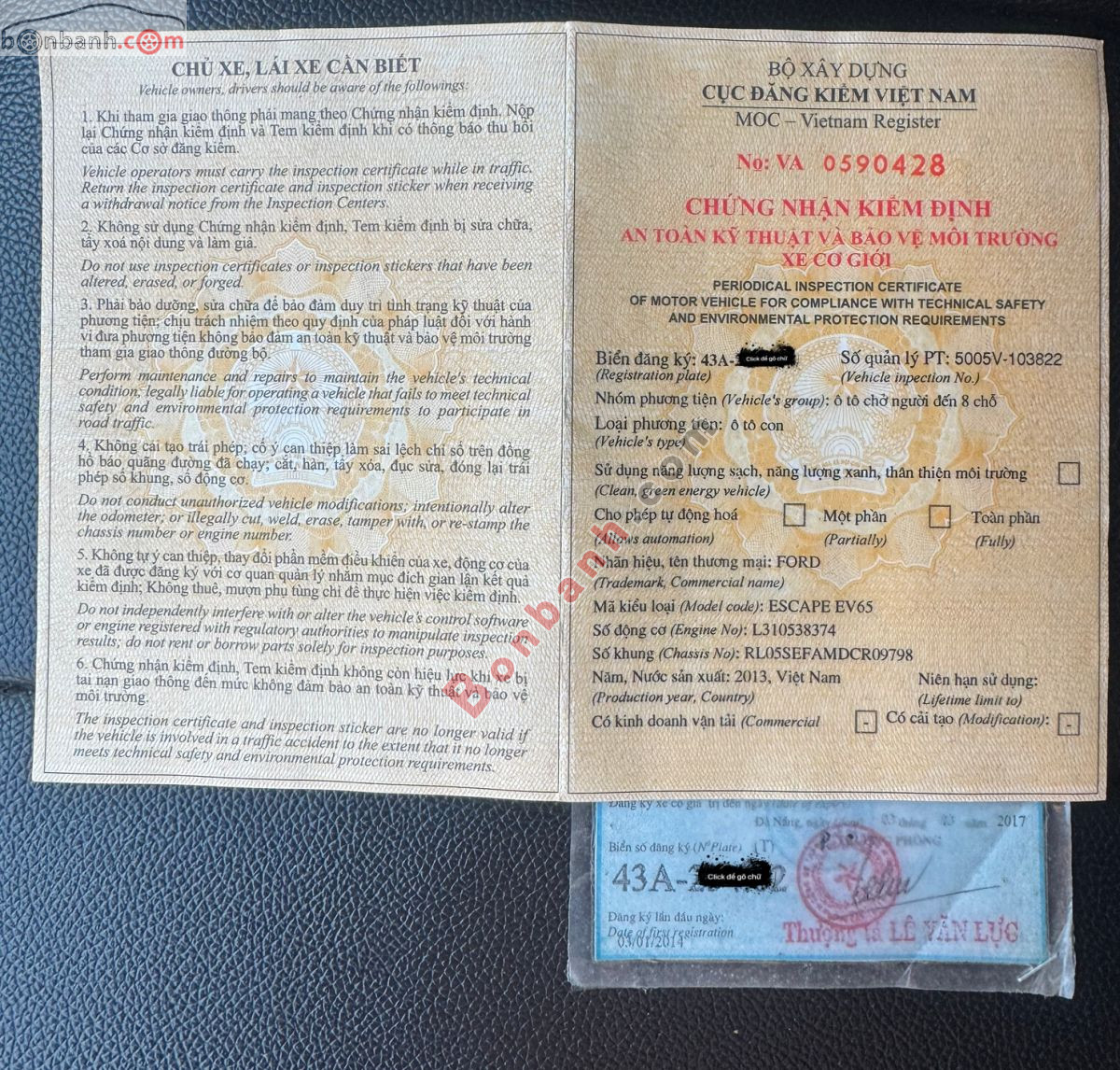 Bán ô tô Ford Escape XLS 2.3L 4x2 AT - 2013 - xe cũ