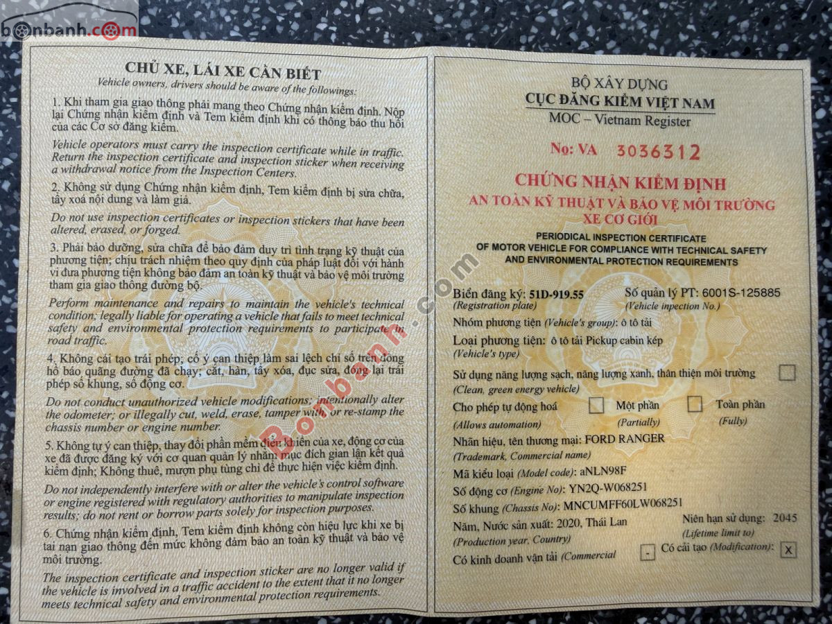 Bán ô tô Ford Ranger Wildtrak 2.0L 4x4 AT - 2020 - xe cũ