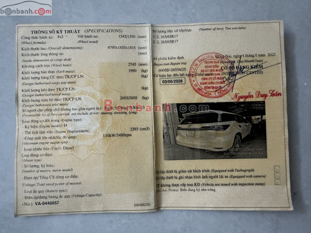 Bán ô tô Toyota Fortuner 2.4G 4x2 MT - 2017 - xe cũ