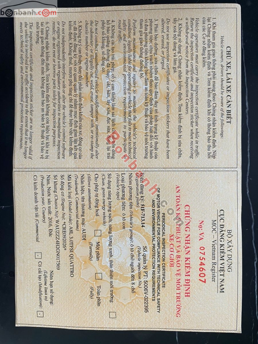 Bán ô tô Audi A8 L V6 3.0 TFSI - 2016 - xe cũ