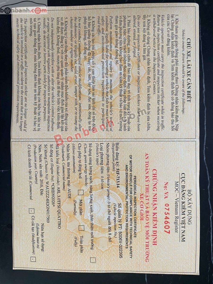 Bán ô tô Audi A8 L V6 3.0 TFSI - 2016 - xe cũ