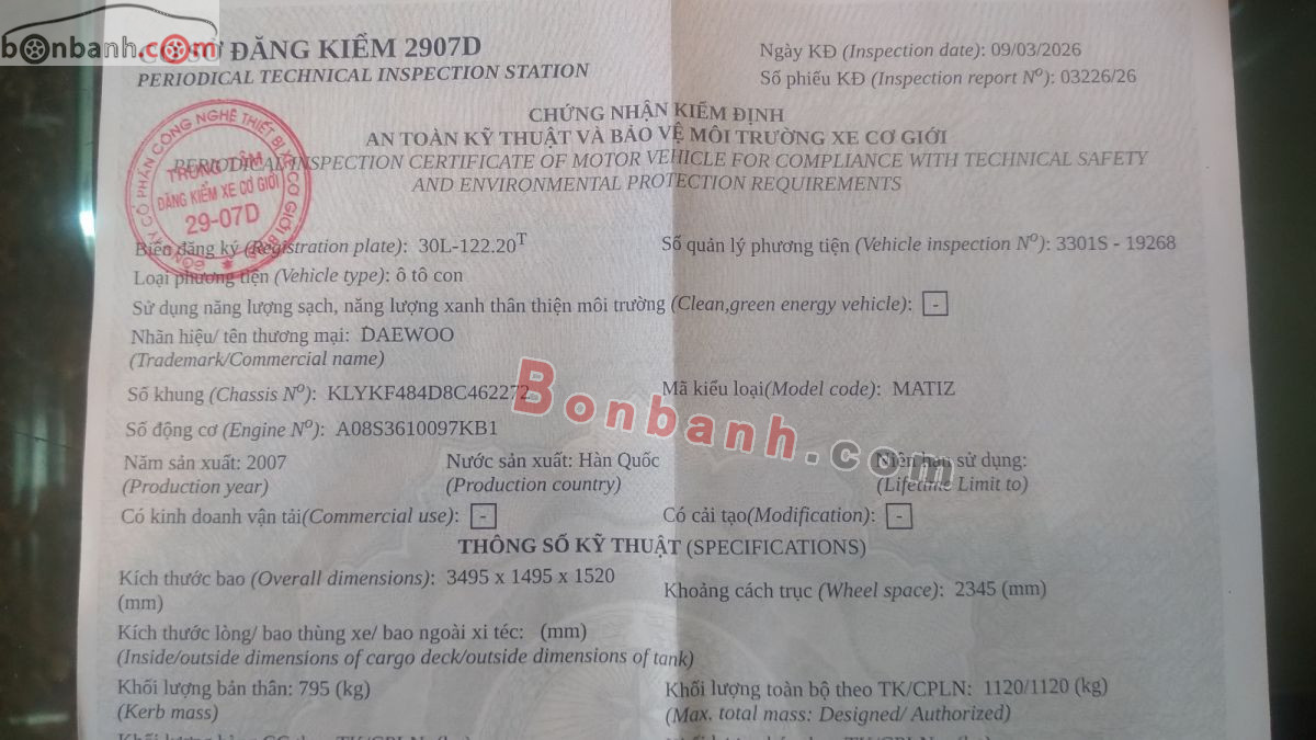 Bán ô tô Daewoo Matiz Super 0.8 MT - 2007 - xe cũ
