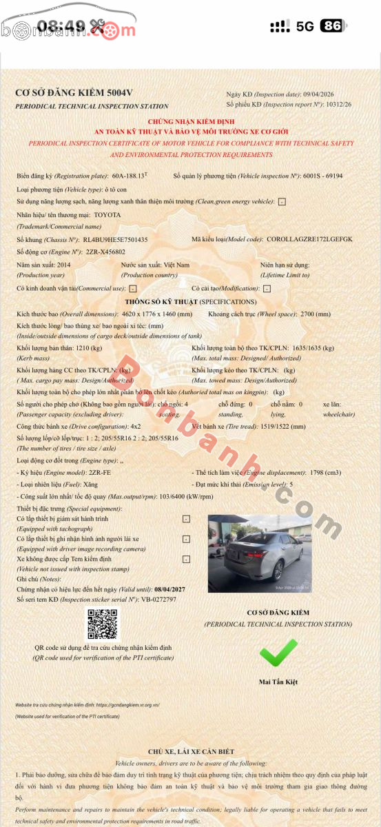 Bán ô tô Toyota Corolla altis 1.8G MT - 2014 - xe cũ