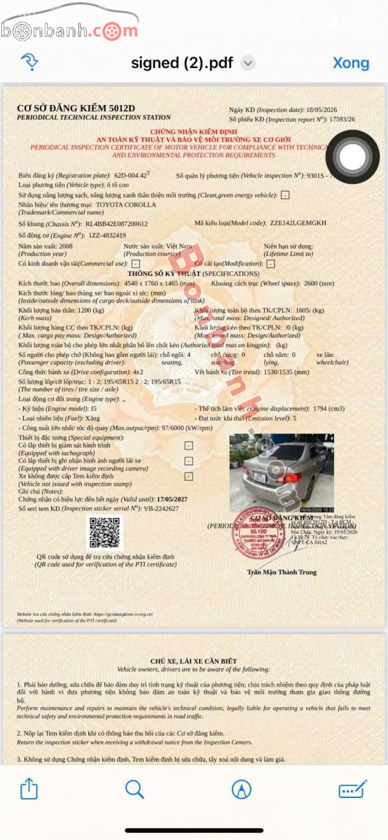 Bán ô tô Toyota Corolla altis 1.8G MT - 2008 - xe cũ