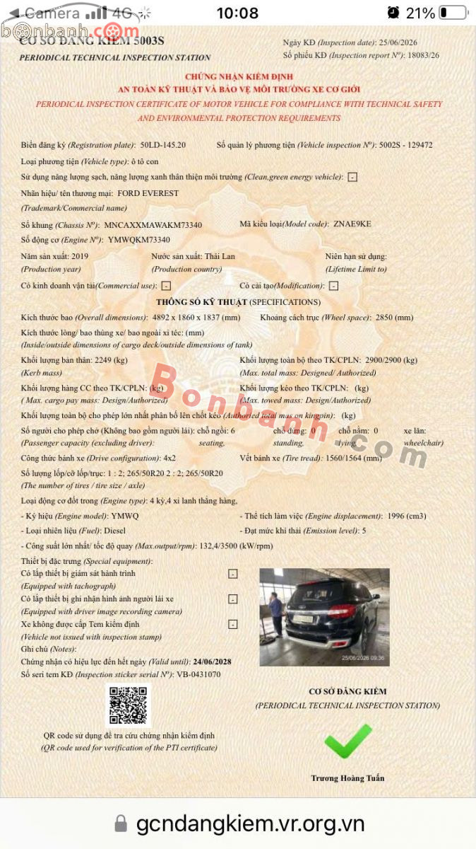 Bán ô tô Ford Everest Titanium 2.0L 4x2 AT - 2019 - xe cũ