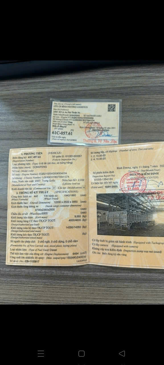 BÁN XE TẢI DONGFENG ĐỜI 2007