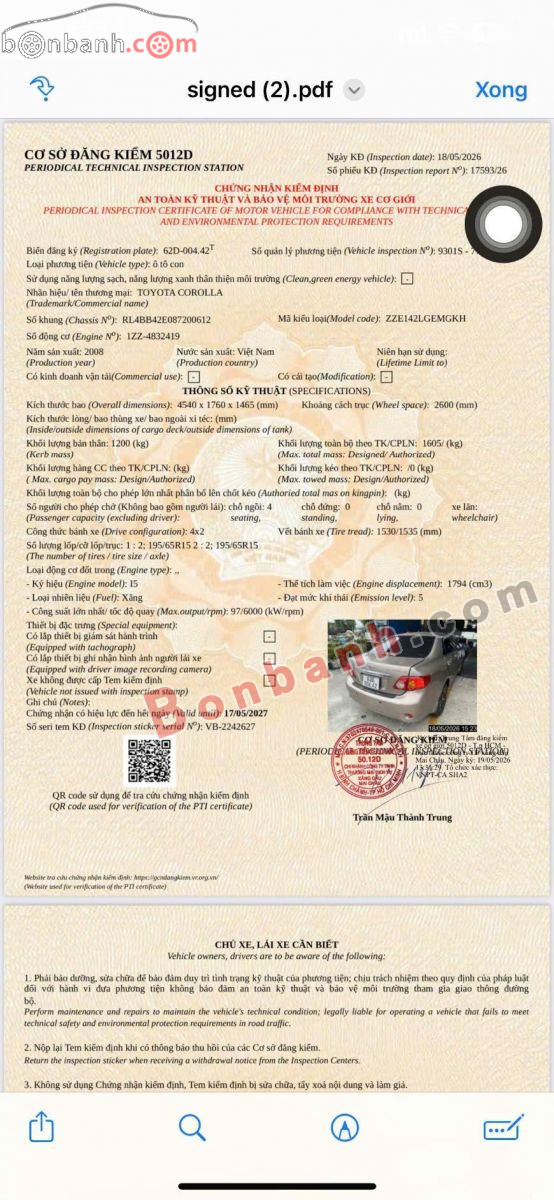 Bán ô tô Toyota Corolla altis 1.8G MT - 2008 - xe cũ