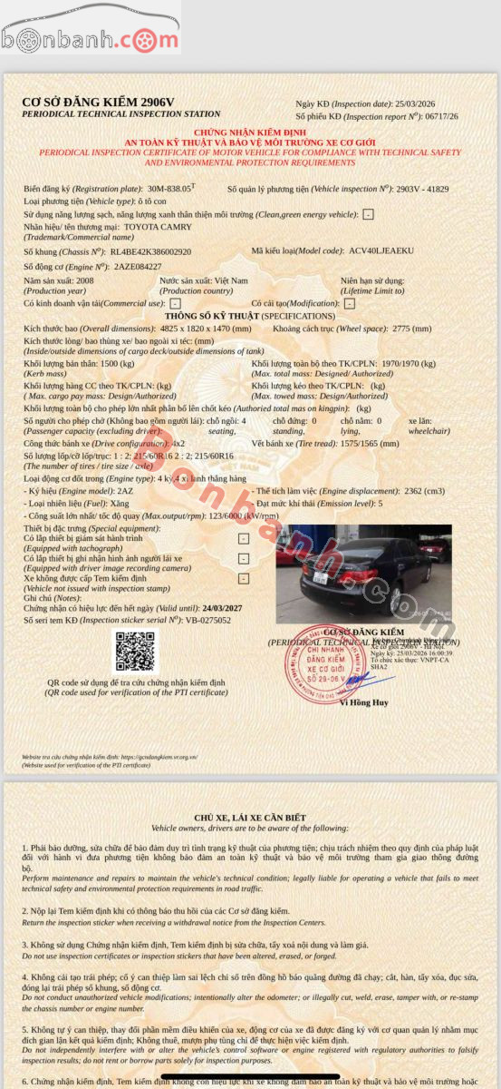 Bán ô tô Toyota Camry 2.4G - 2008 - xe cũ