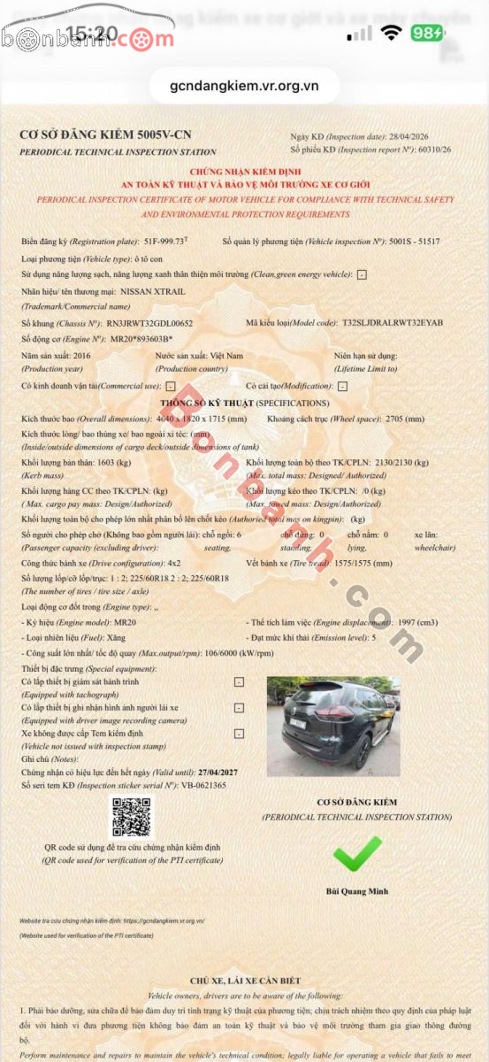 Bán ô tô Nissan X trail 2.0 SL 2WD - 2016 - xe cũ
