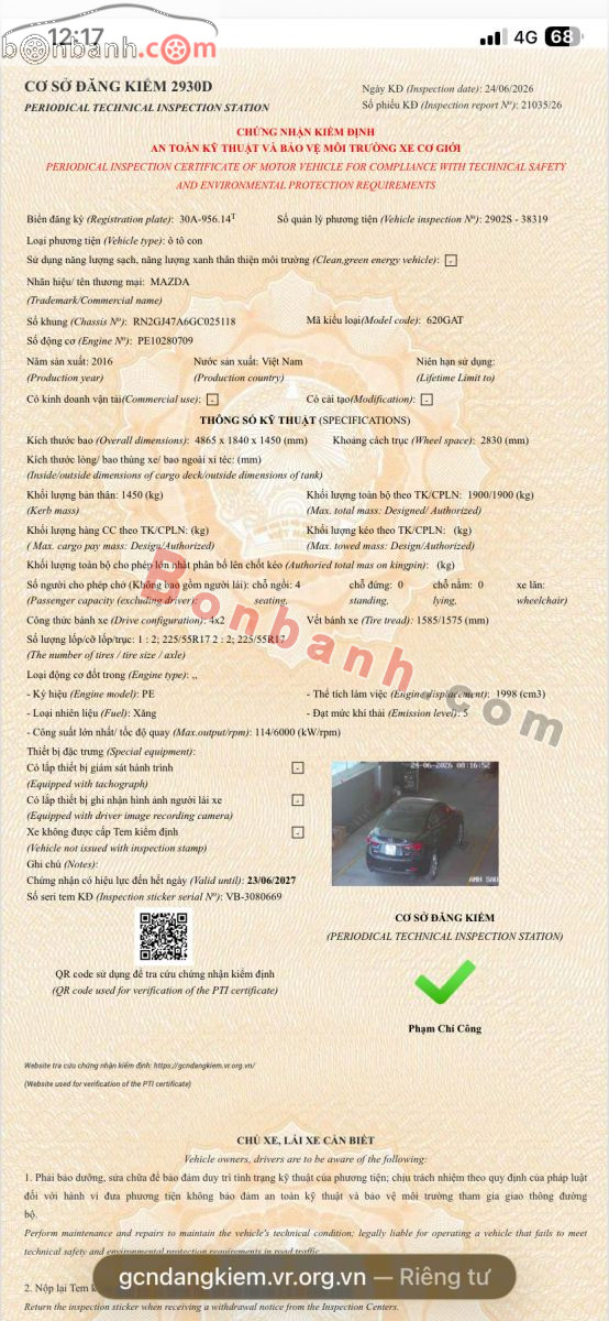 Bán ô tô Mazda 6 2.0 AT - 2016 - xe cũ