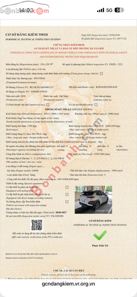Bán ô tô Hyundai Kona Đặc Biệt 2.0 AT - 2018 - xe cũ